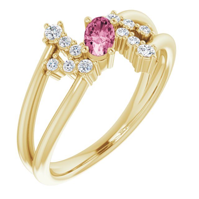 14K Yellow Pink Tourmaline & 1/8 CTW Diamond Bypass Ring