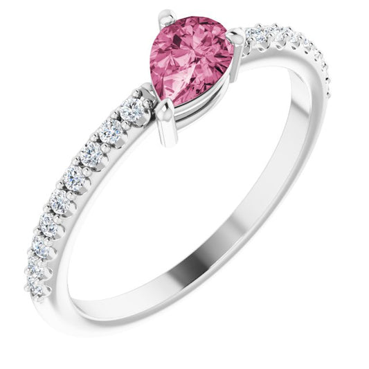 14K White Pink Tourmaline & 1/6 CTW Diamond Ring