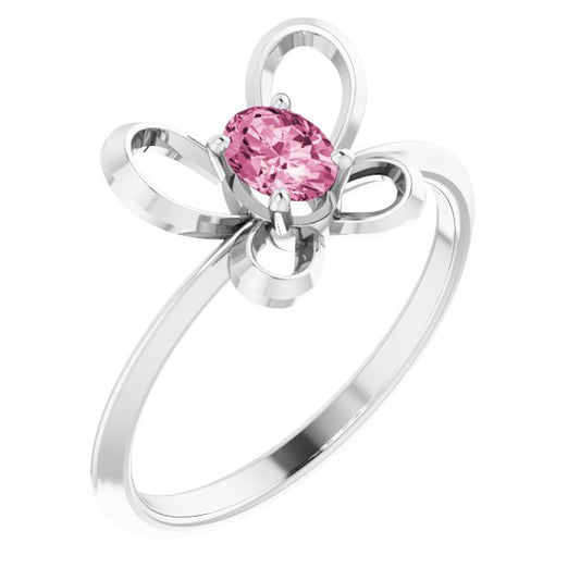14K White 4x3 mm Oval October Youth Butterfly Birthstone Ring