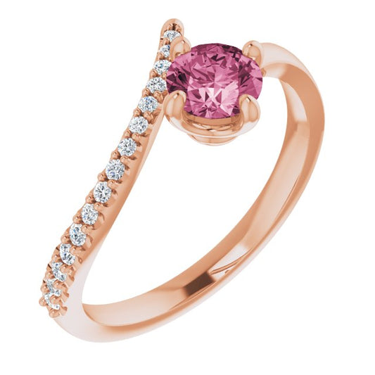 14K Rose Pink Tourmaline & 1/10 CTW Diamond Bypass Ring