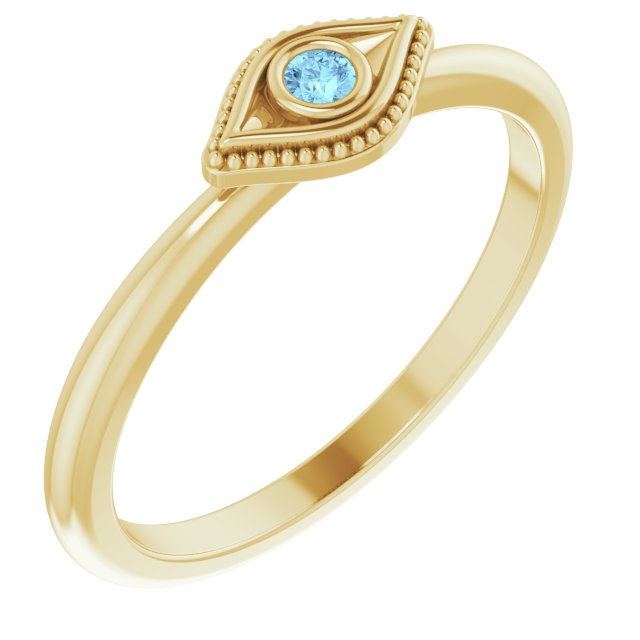 14K Yellow Aquamarine Stackable Evil Eye Ring