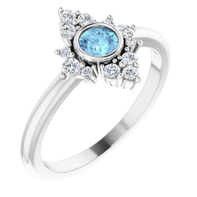 14K White Aquamarine & 1/5 CTW Diamond Ring
