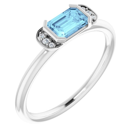 14K White Aquamarine & .02 CTW Diamond Stackable Ring