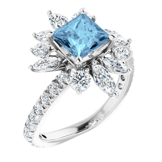 14K White Aquamarine & 1 1/6 CTW Diamond Ring