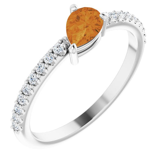 14K White Citrine & 1/6 CTW Diamond Ring