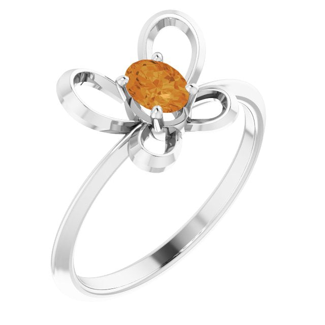 14K White 4x3 mm Oval November Youth Butterfly Birthstone Ring