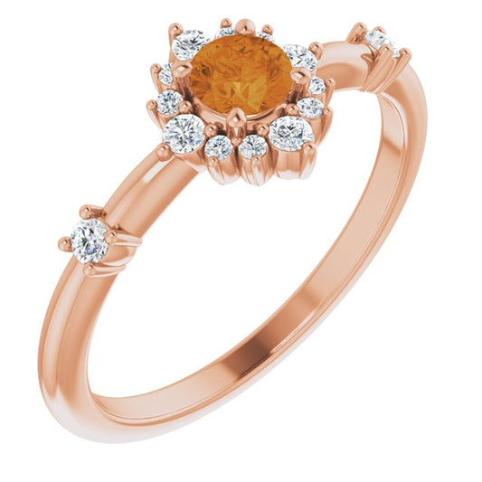 14K Rose Citrine & 1/6 CTW Diamond Ring