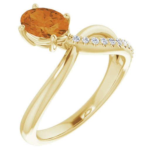 14K Yellow Citrine & 1/10 CTW Diamond Ring