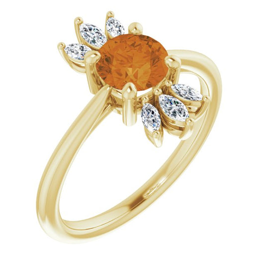 14K Yellow Citrine & 1/4 CTW Diamond Ring