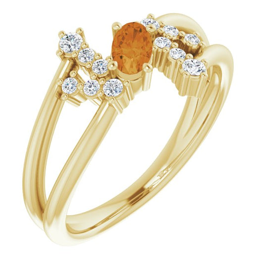 14K Yellow Citrine & 1/8 CTW Diamond Bypass Ring