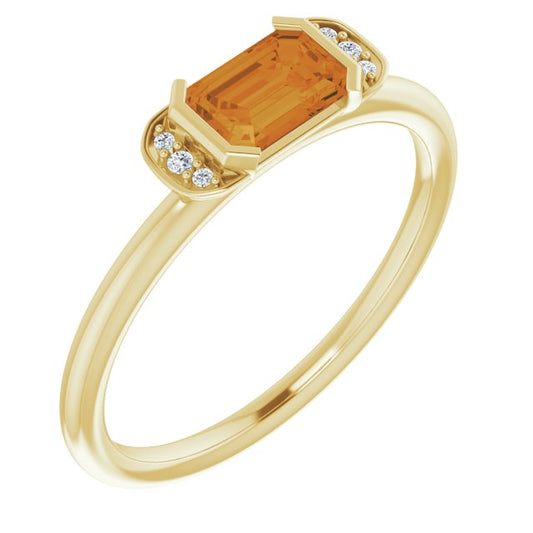 14K Yellow Citrine & .02 CTW Diamond Stackable Ring