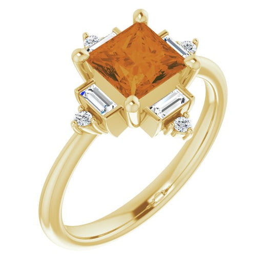 14K Yellow Citrine & 1/5 CTW Diamond Geometric Ring