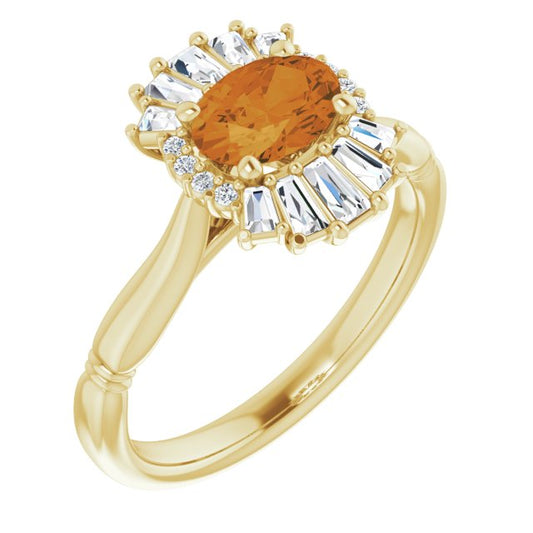 14K Yellow Citrine & 1/4 CTW Diamond Ring
