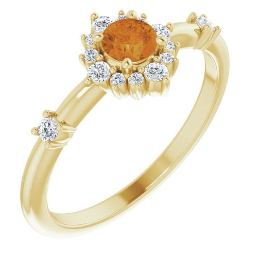 14K Yellow Citrine & 1/6 CTW Diamond Ring