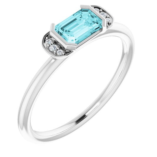 14K White Blue Zircon & .02 CTW Diamond Stackable Ring