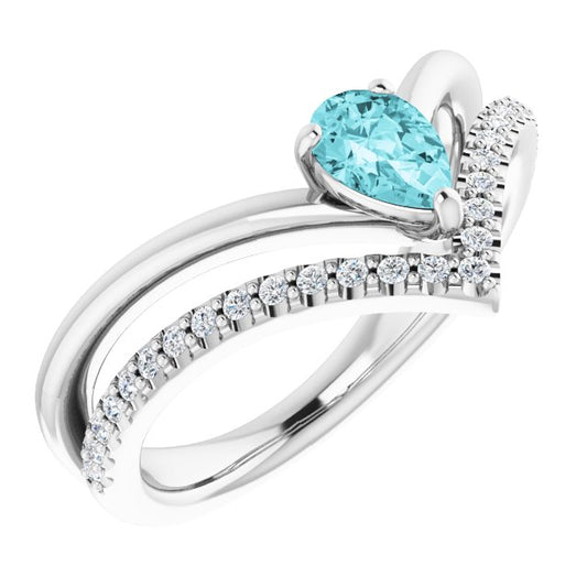 14K White Blue Zircon & 1/6 CTW Diamond Ring