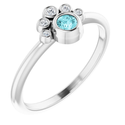 14K White Blue Zircon & .04 CTW Diamond Ring