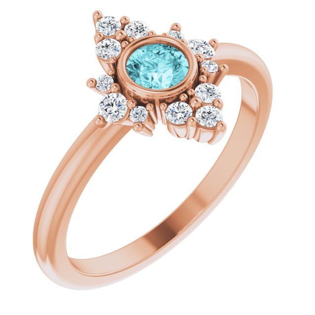 14K Rose Blue Zircon & 1/5 CTW Diamond Ring