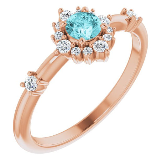 14K Rose Blue Zircon & 1/6 CTW Diamond Ring