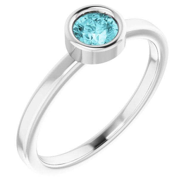 14K White 4.5 mm Round Blue Zircon Ring