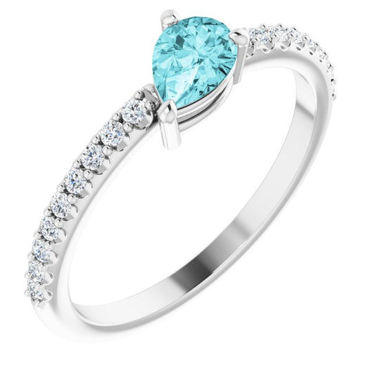 14K White Blue Zircon & 1/6 CTW Diamond Ring