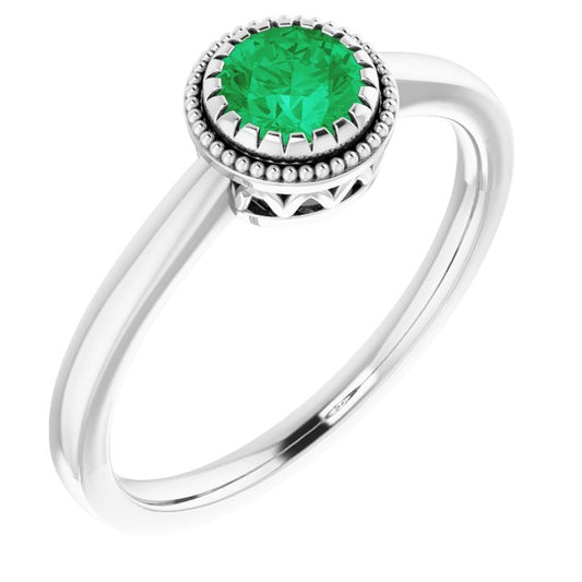 14K White Emerald May Birthstone Ring