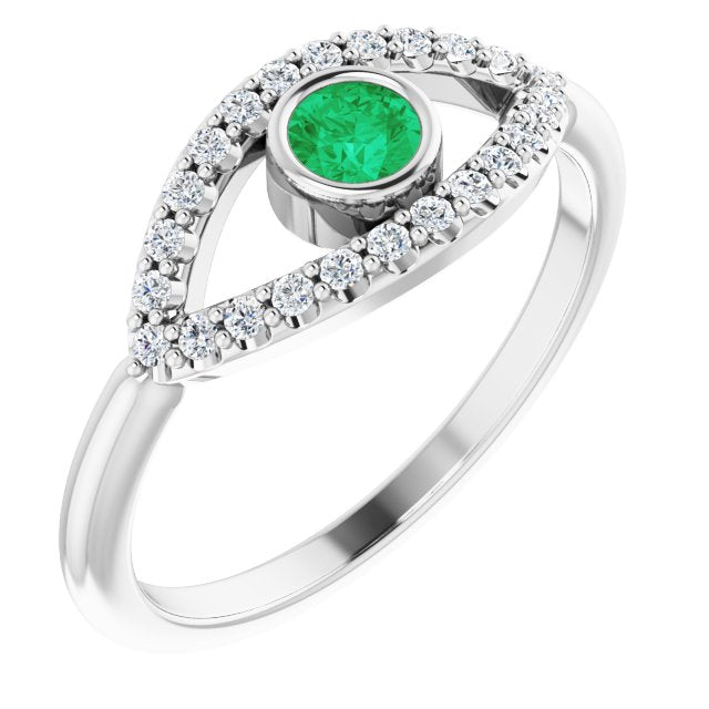 14K White Emerald & White Sapphire Evil Eye Ring