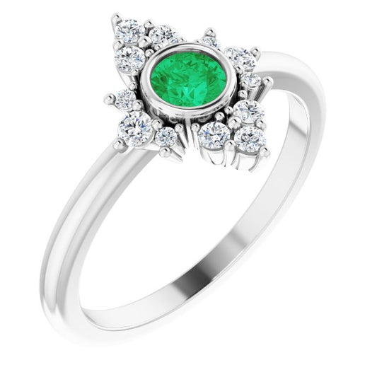 14K White Emerald & 1/5 CTW Diamond Ring