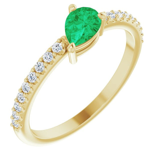 14K Yellow Emerald & 1/6 CTW Diamond Ring