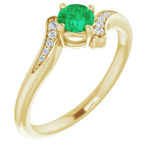 14K Yellow Emerald & .04 CTW Diamond Ring