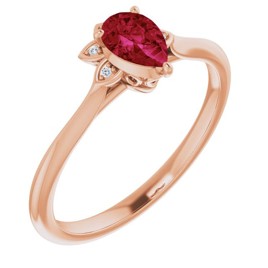 14K Rose Ruby & .015 CTW Diamond Ring