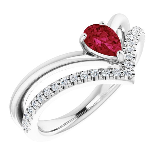 14K White Ruby & 1/6 CTW Diamond Ring