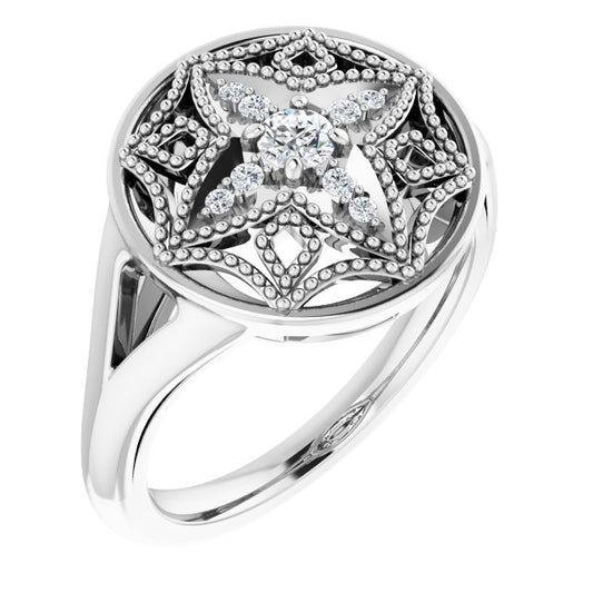 14K White 1/6 CTW Diamond Vintage-Inspired Ring