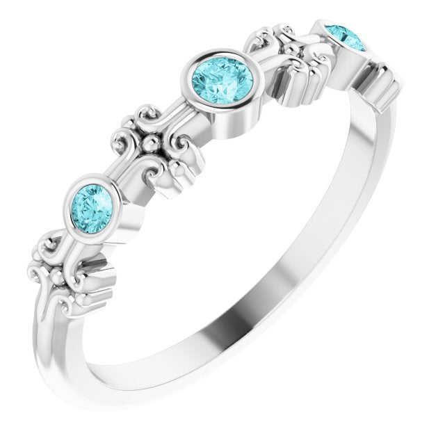 14K White Blue Zircon Bezel-Set Ring