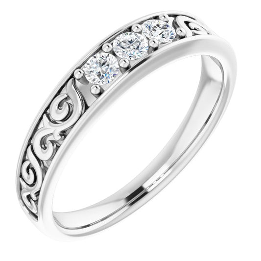 14K White 1/3 CTW Diamond Three-Stone Scroll Ring