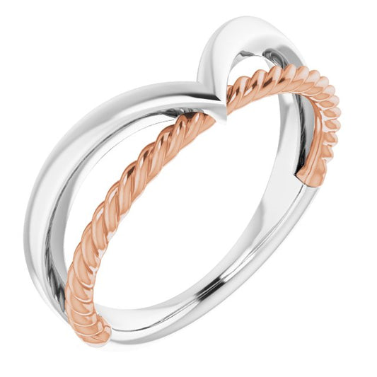 14K White & Rose Negative Space Rope Ring