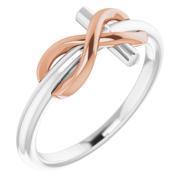 14K White & Rose Infinity-Inspired Cross Ring
