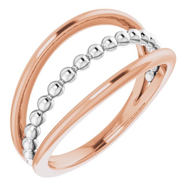 14K Rose & White Negative Space Beaded Ring