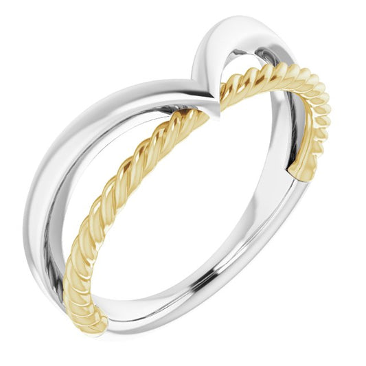 14K White & Yellow Negative Space Rope Ring