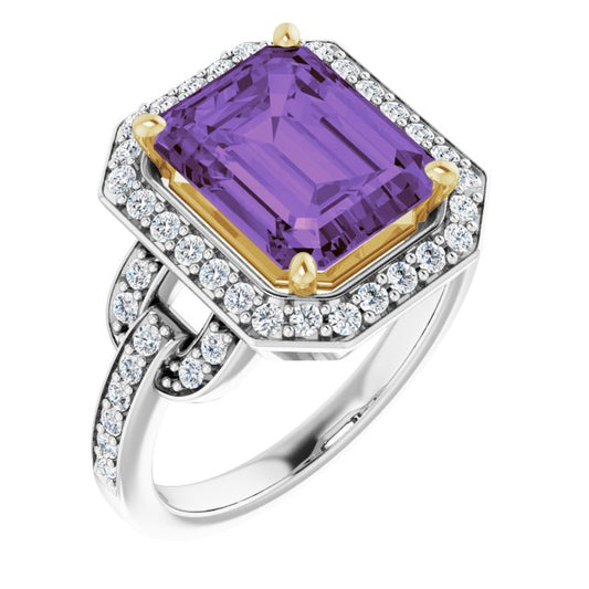 14K White/Yellow Amethyst & 1/2 CTW Diamond Ring