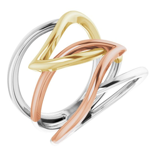 14K Tri-Color Criss-Cross Ring