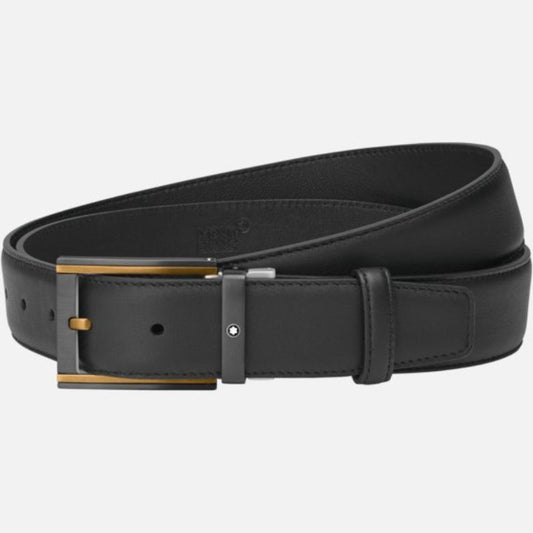 Montblanc Rectangular Stainless Steel Brown Gold-Coated And Black Pvd Pin Buckle Belt